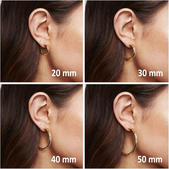 14K Gold Plated Lightweight Chunky Open Hoops for Women | Trendy Gold Hoop Earri - Picture 3 of 6